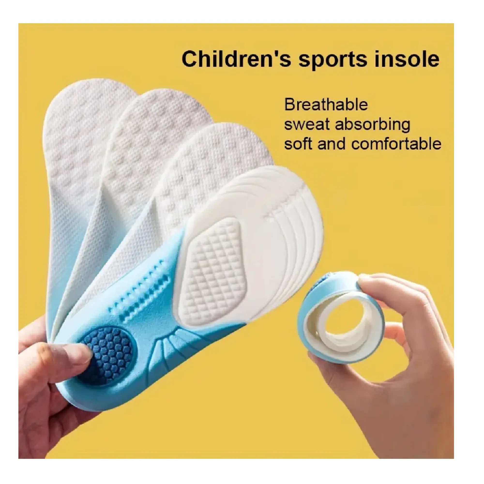 1pair Comfortable Breathable Sweat-Absorbing Anti-Odor Cuttable Sports Insoles For Kids & Children