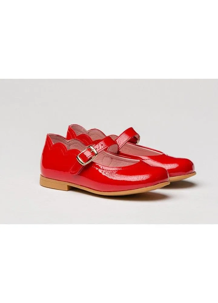 Angelitos - Girls Red Scallop Edge Patent Leather Shoes IN-STOCK