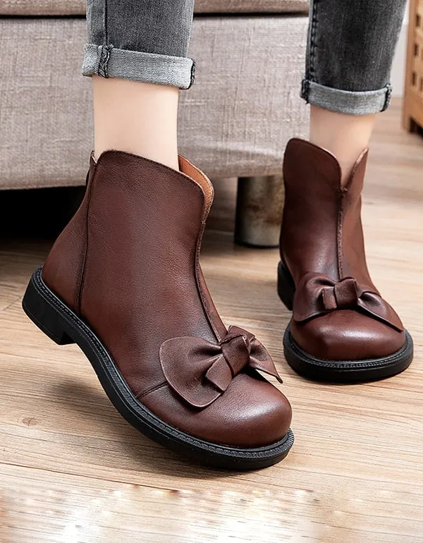 Autumn Winter Retro Handmade Leather Women Short Boots