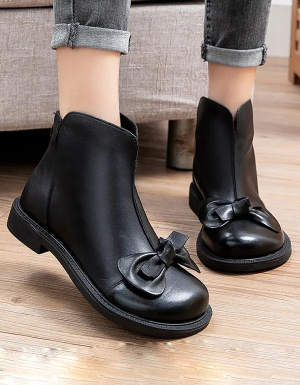 Autumn Winter Retro Handmade Leather Women Short Boots