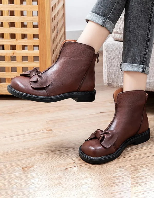 Autumn Winter Retro Handmade Leather Women Short Boots