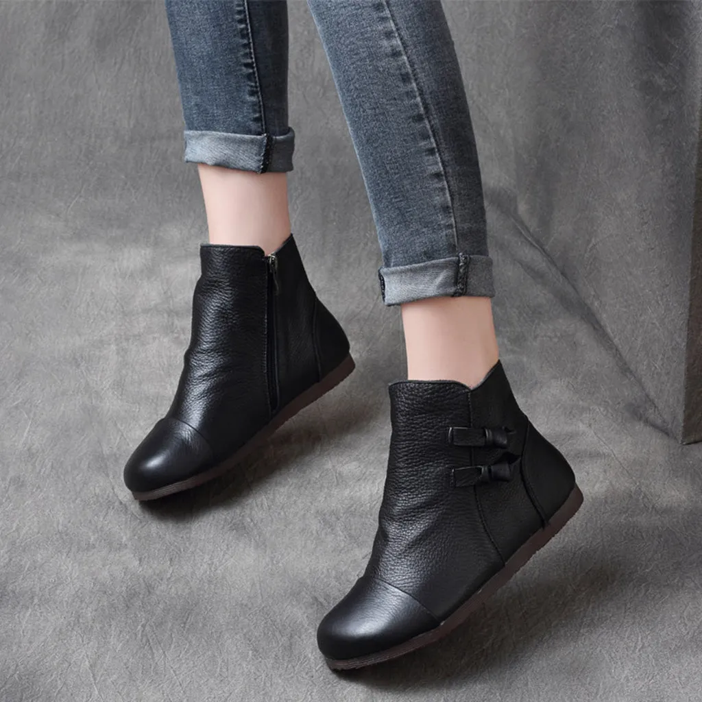 Autumn Winter Retro Leather Handmade Women's Ankle Boots | Gift Shoes