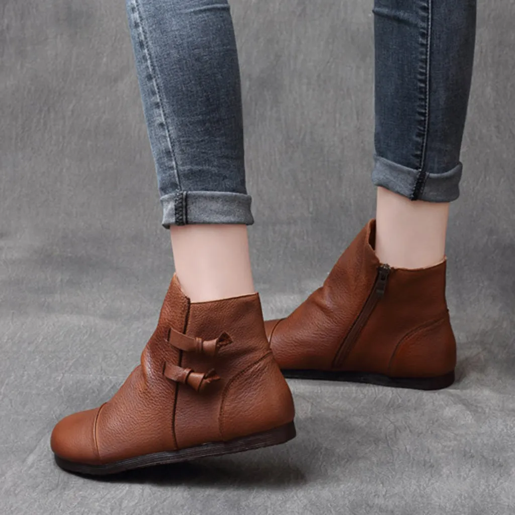 Autumn Winter Retro Leather Handmade Women's Ankle Boots | Gift Shoes