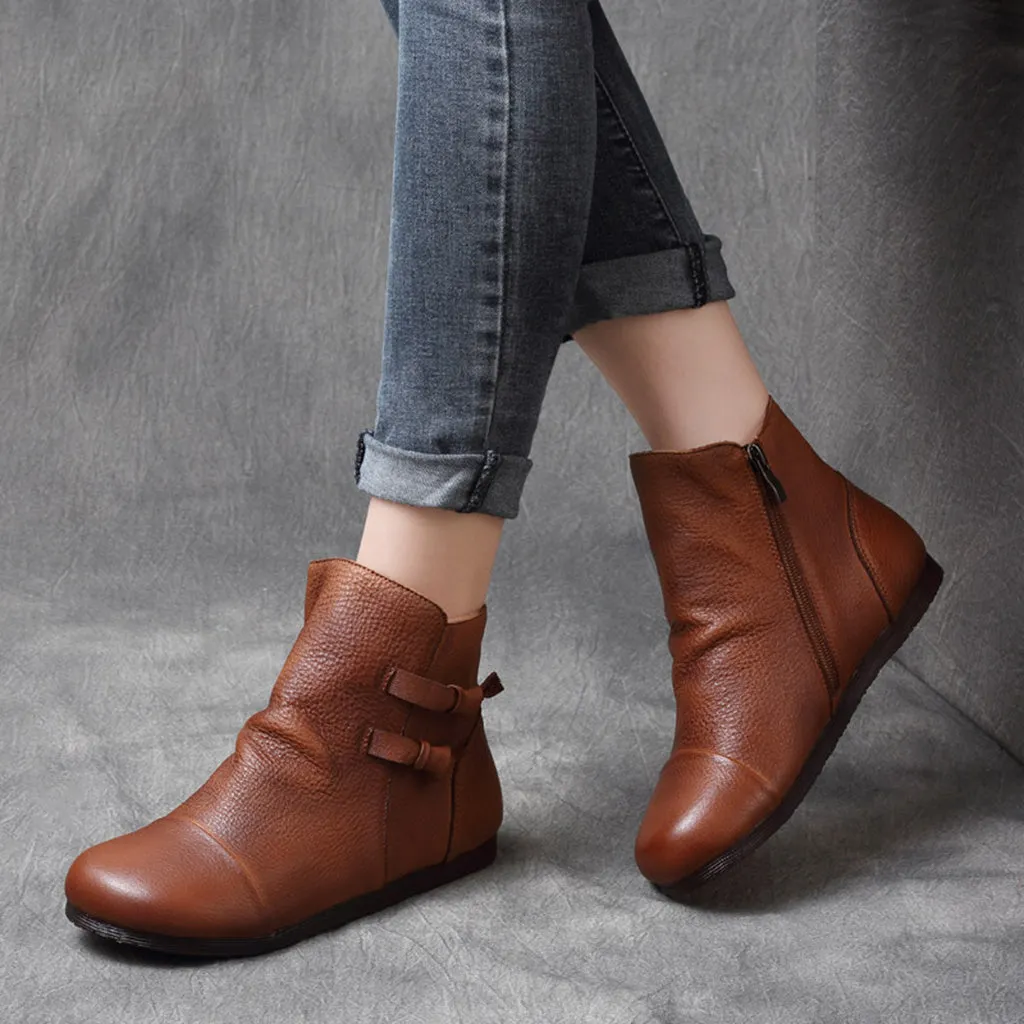 Autumn Winter Retro Leather Handmade Women's Ankle Boots | Gift Shoes