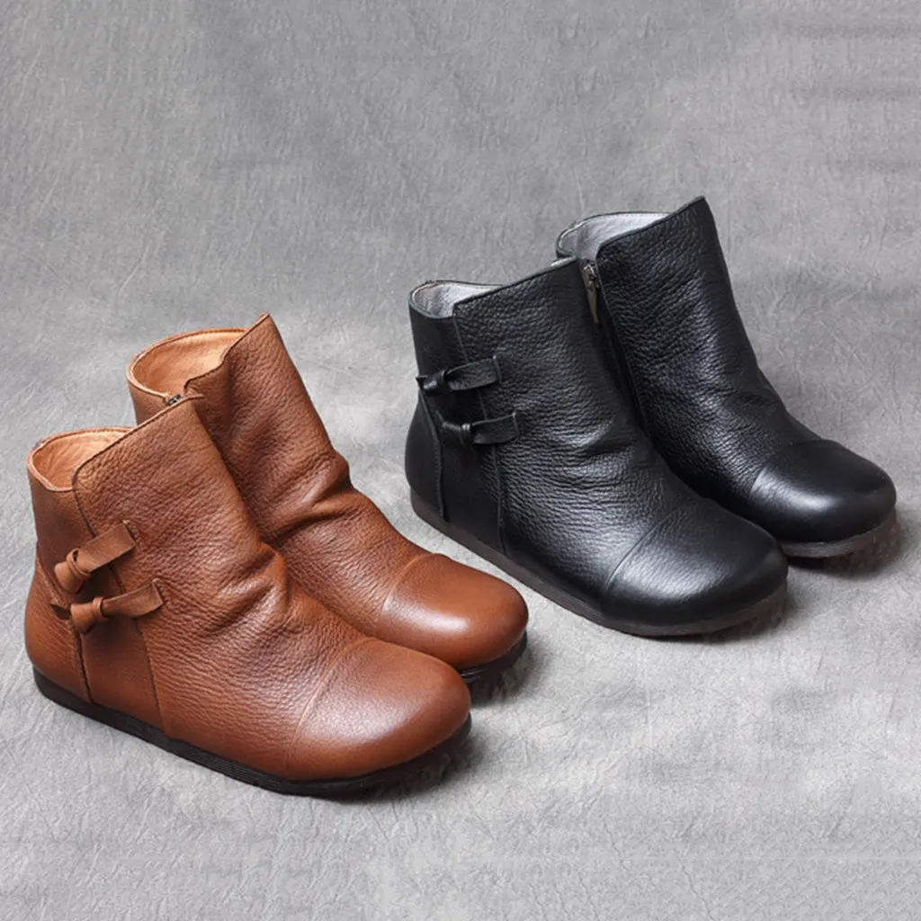 Autumn Winter Retro Leather Handmade Women's Ankle Boots | Gift Shoes