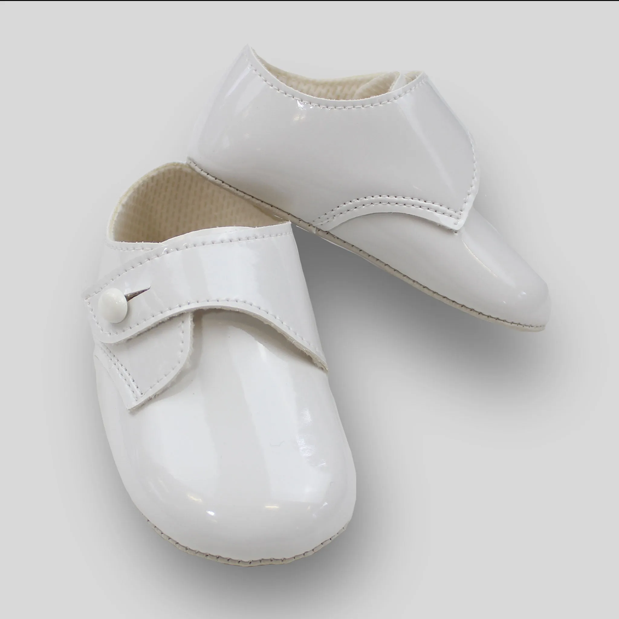 Baby Boy Shoes - White Patent Crib Shoes