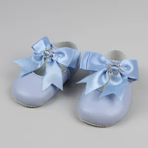 Baby Girl Shoes Blue with Satin Bow and diamante