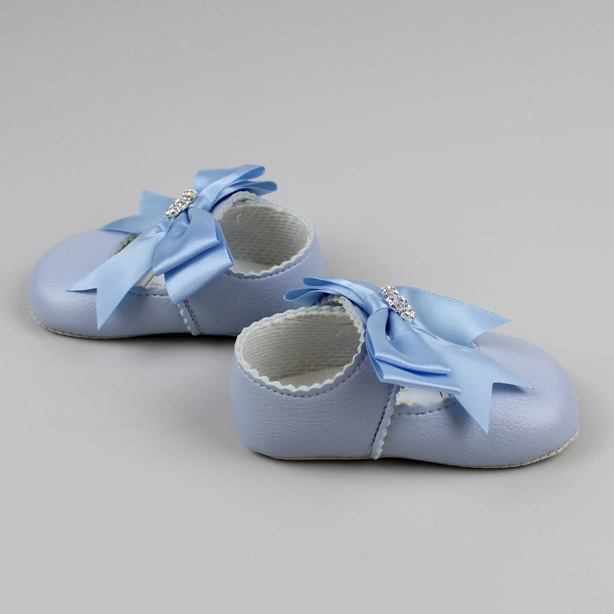 Baby Girl Shoes Blue with Satin Bow and diamante