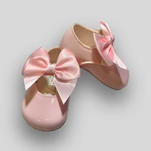 Baby Girl Shoes with Satin Ribbon Bow - Pink