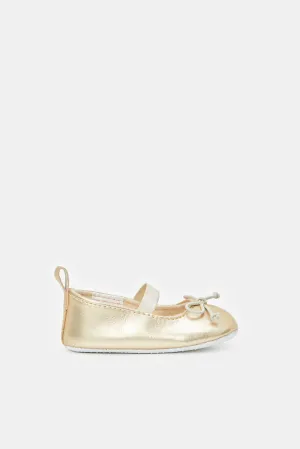 Baby Gold Bow Pram Shoe