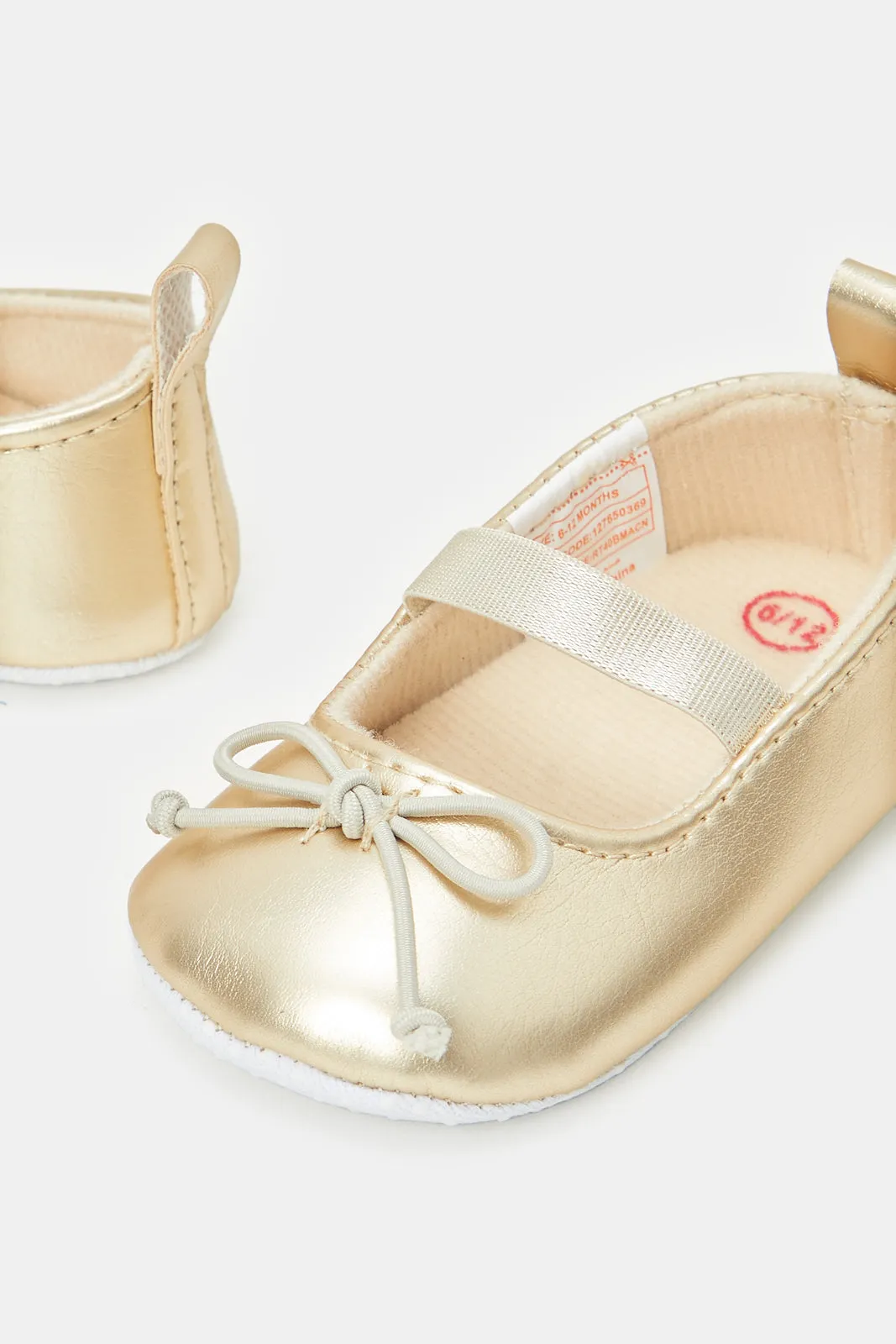 Baby Gold Bow Pram Shoe