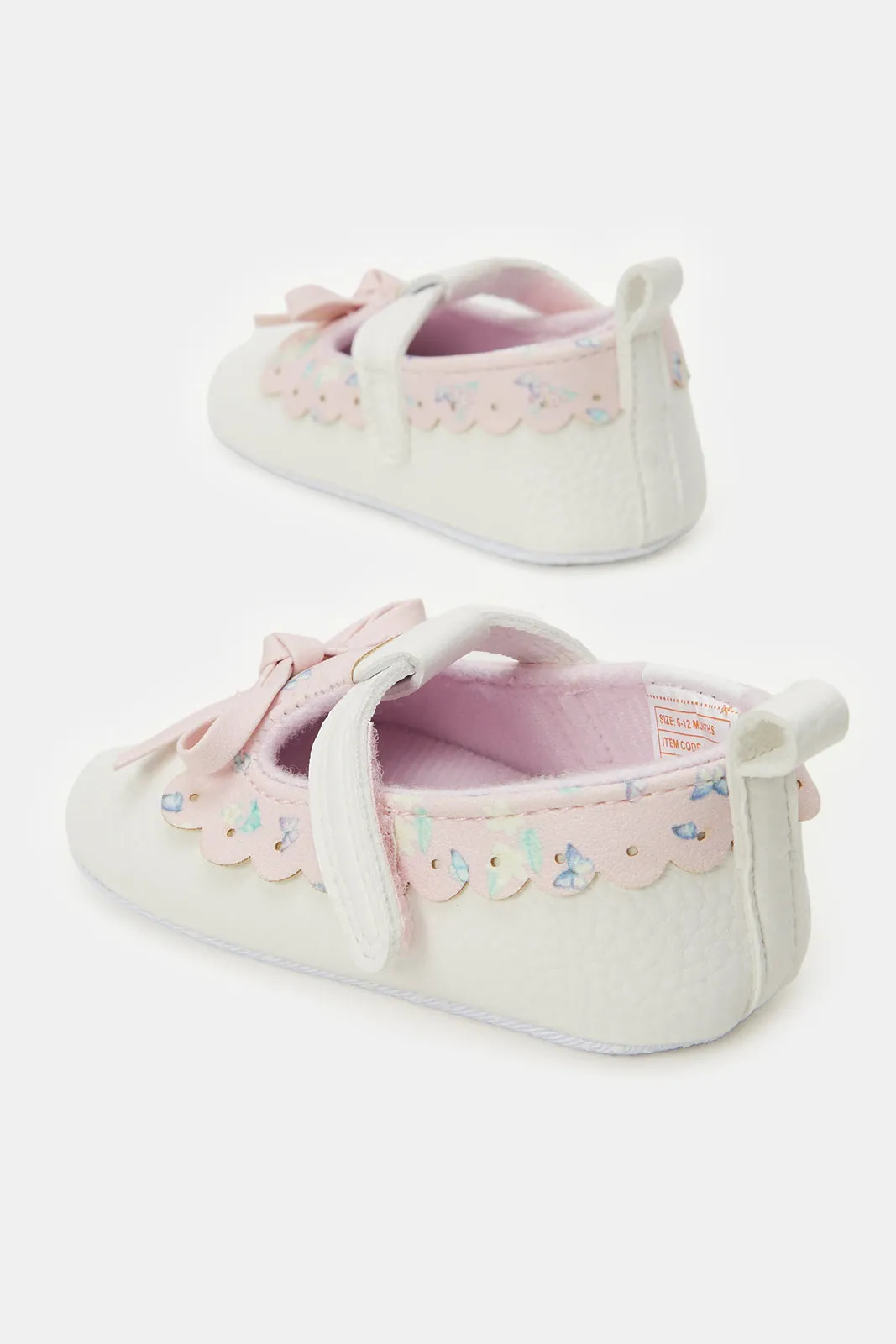 Baby White Bow Pram Shoes