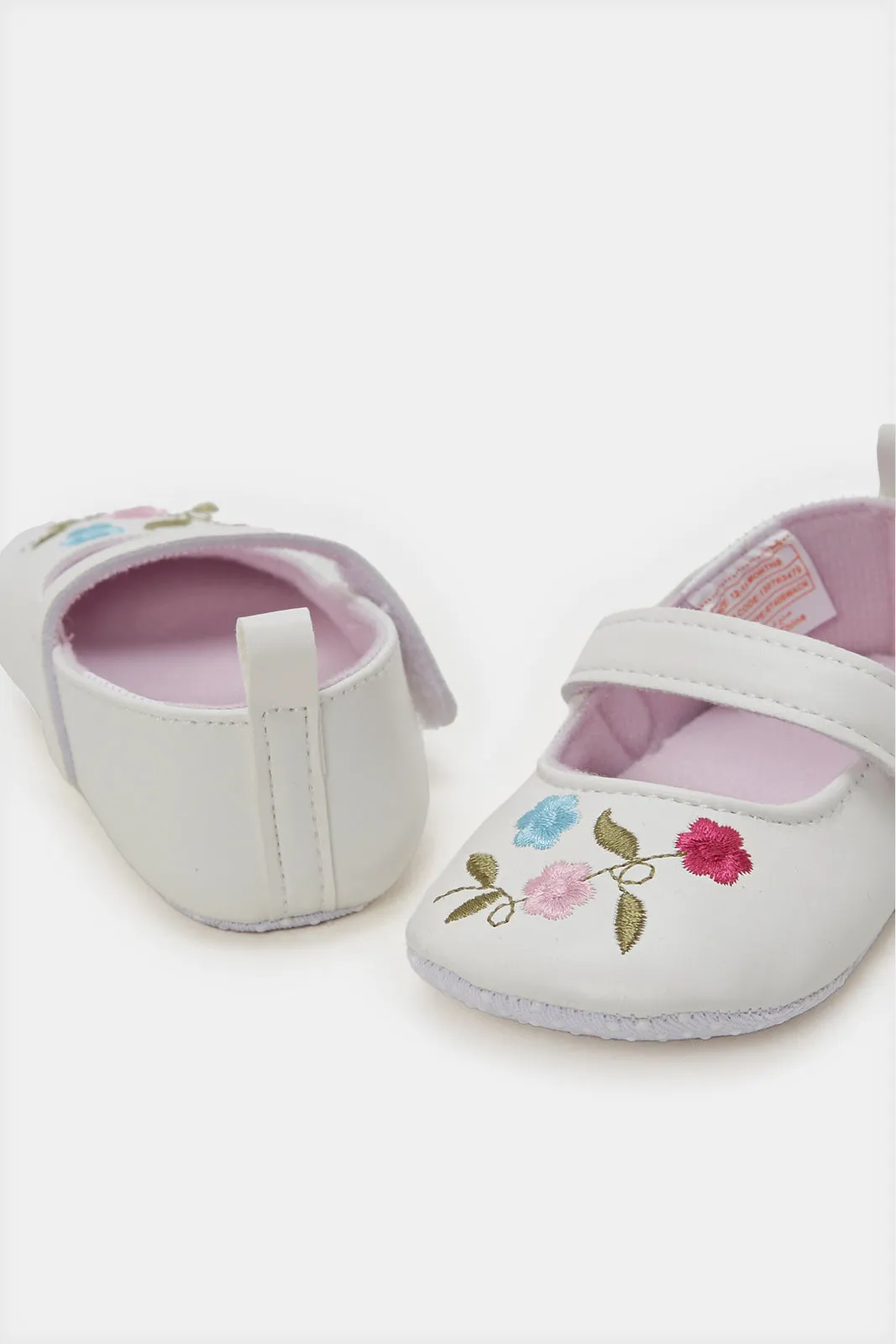 Baby White Embroidered Pram Shoes