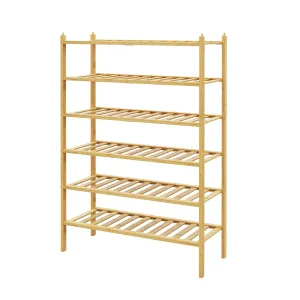 BAMFOX 6 Tier Shoe Rack Bamboo Stackable Shoe Storage Organizer