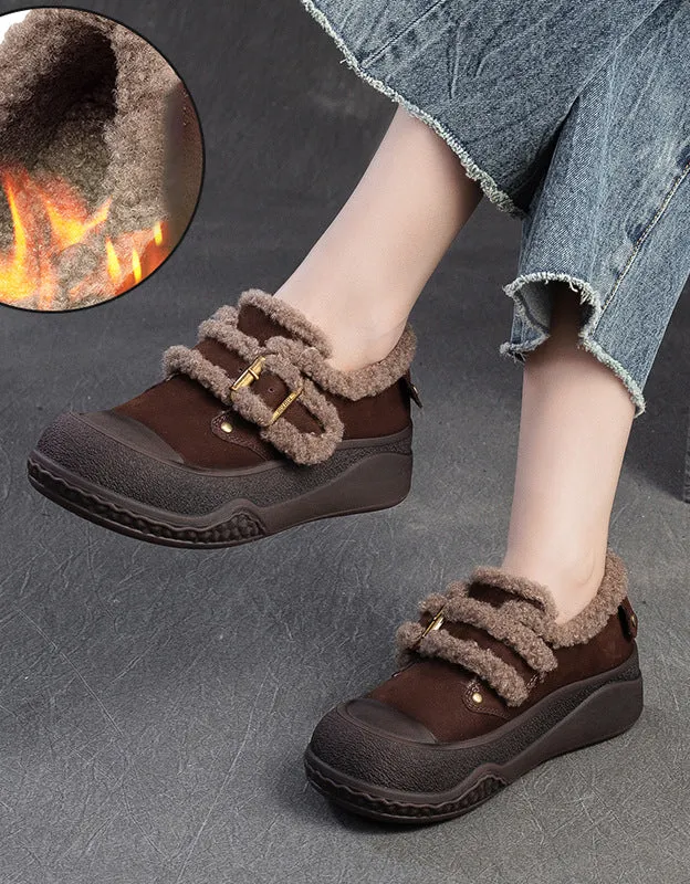 Buckle Front Comfortable Winter Shoes with Fur