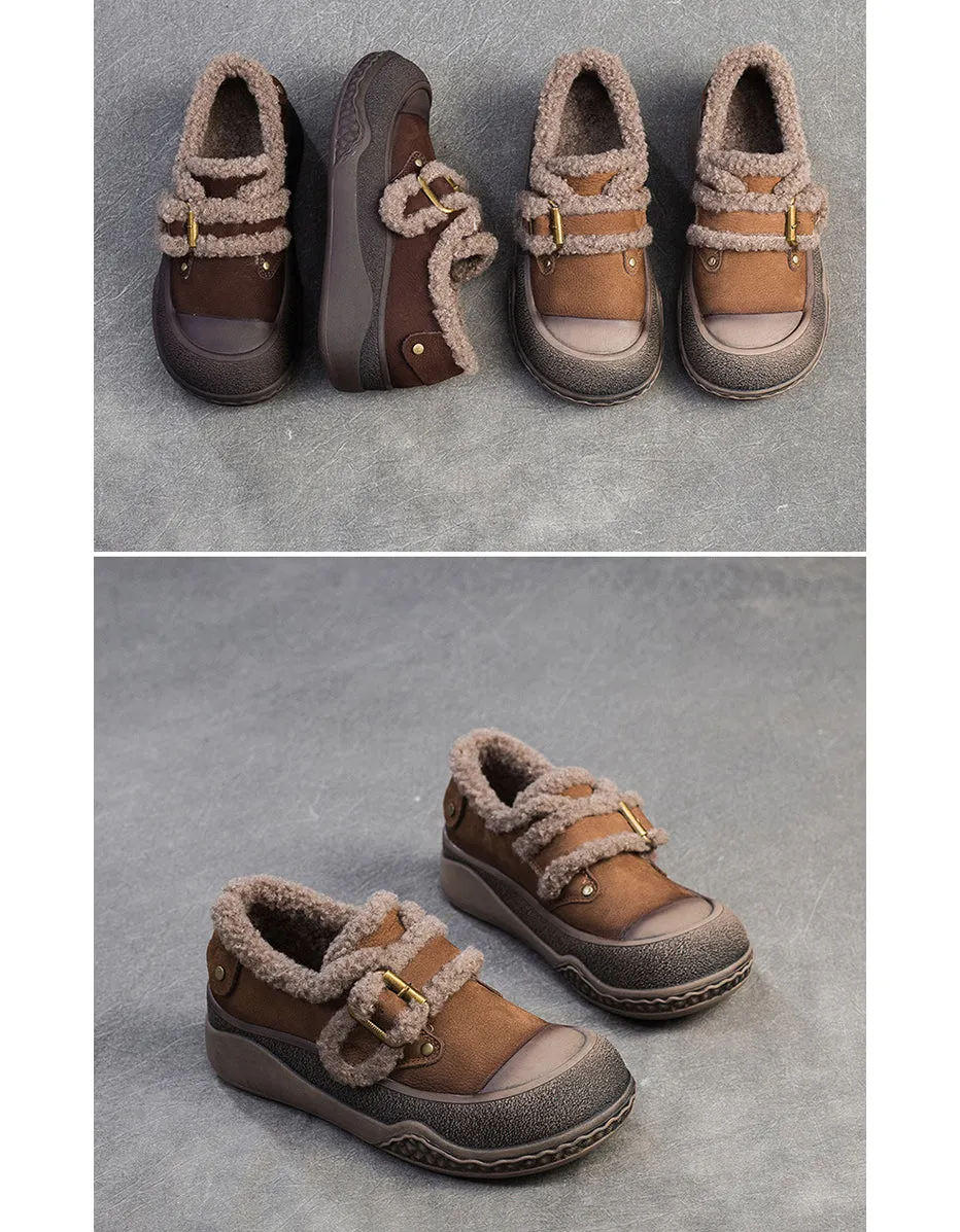 Buckle Front Comfortable Winter Shoes with Fur