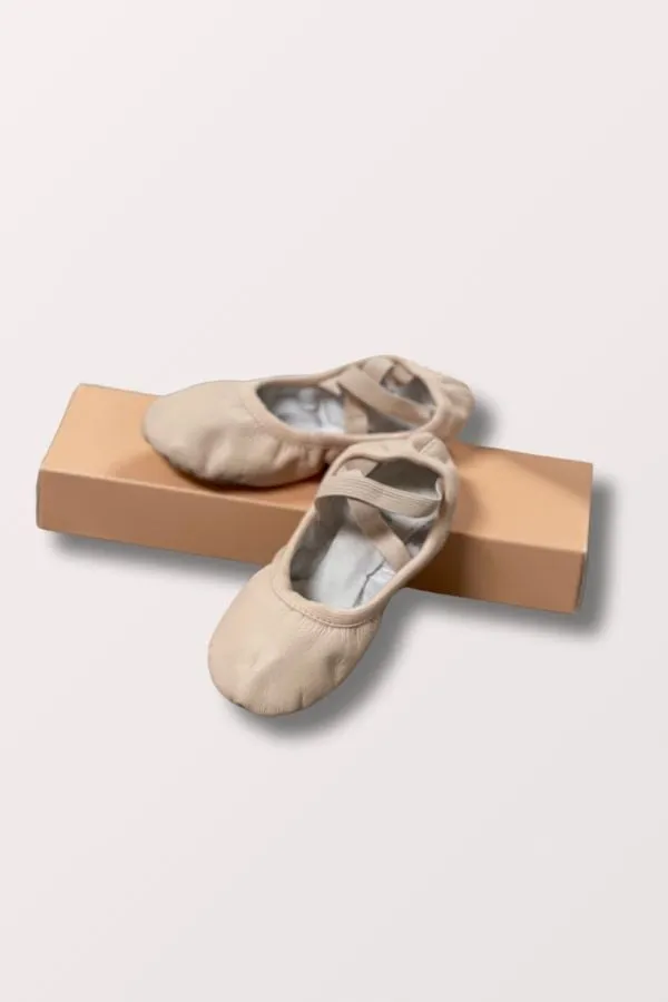 Children's Odette No Drawstring Leather Split Sole Ballet Shoe - Theatrical Pink