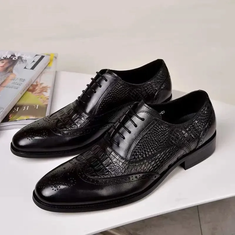 Crocodile Style Leather Oxford Retro Men's Shoes