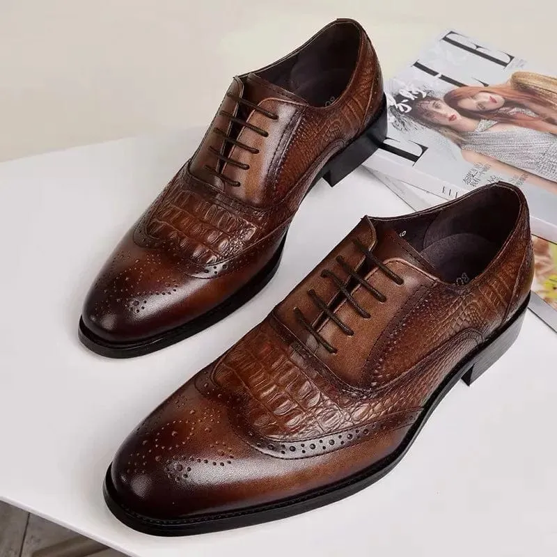 Crocodile Style Leather Oxford Retro Men's Shoes