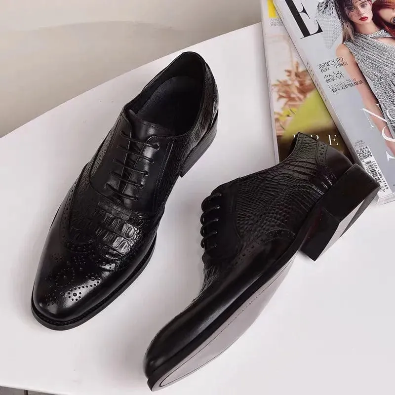 Crocodile Style Leather Oxford Retro Men's Shoes