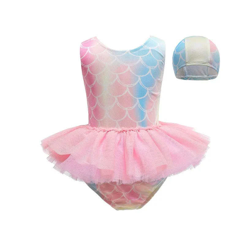 Cross-Border Girls' One-Piece Lace Swimsuit Children's Clothing Cute Swimwear