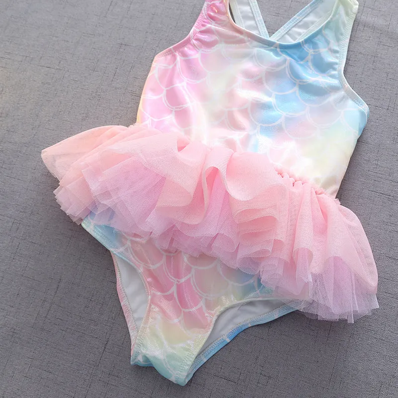 Cross-Border Girls' One-Piece Lace Swimsuit Children's Clothing Cute Swimwear