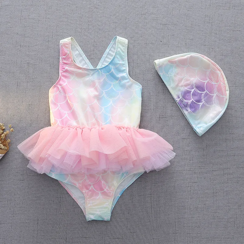 Cross-Border Girls' One-Piece Lace Swimsuit Children's Clothing Cute Swimwear