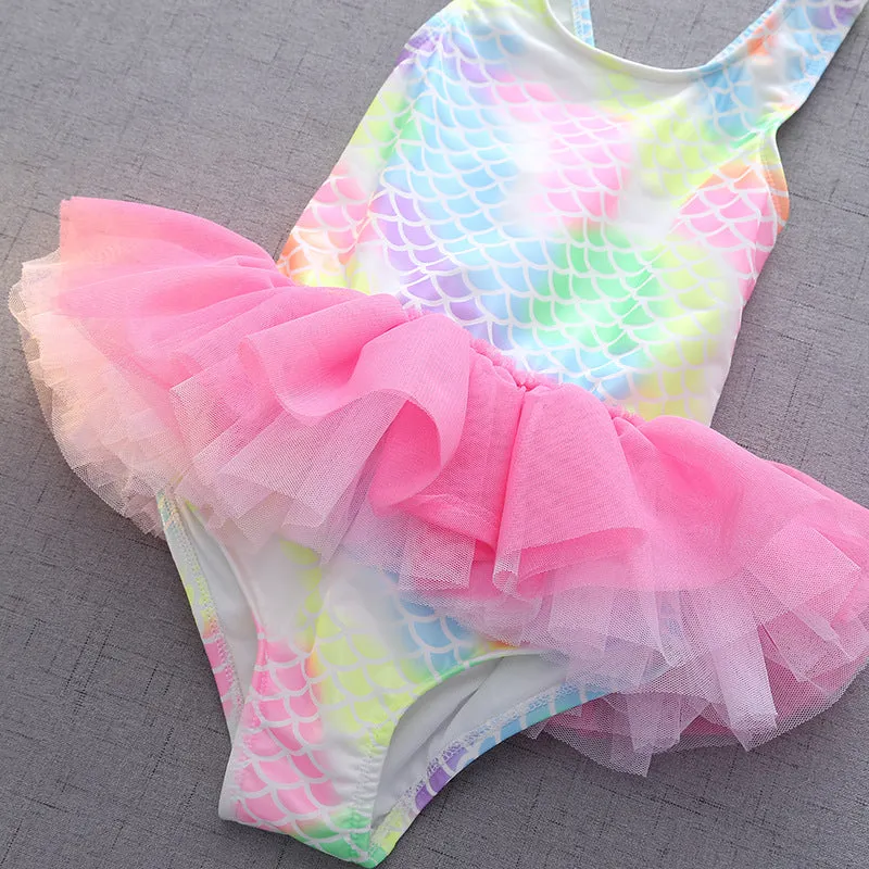 Cross-Border Girls' One-Piece Lace Swimsuit Children's Clothing Cute Swimwear