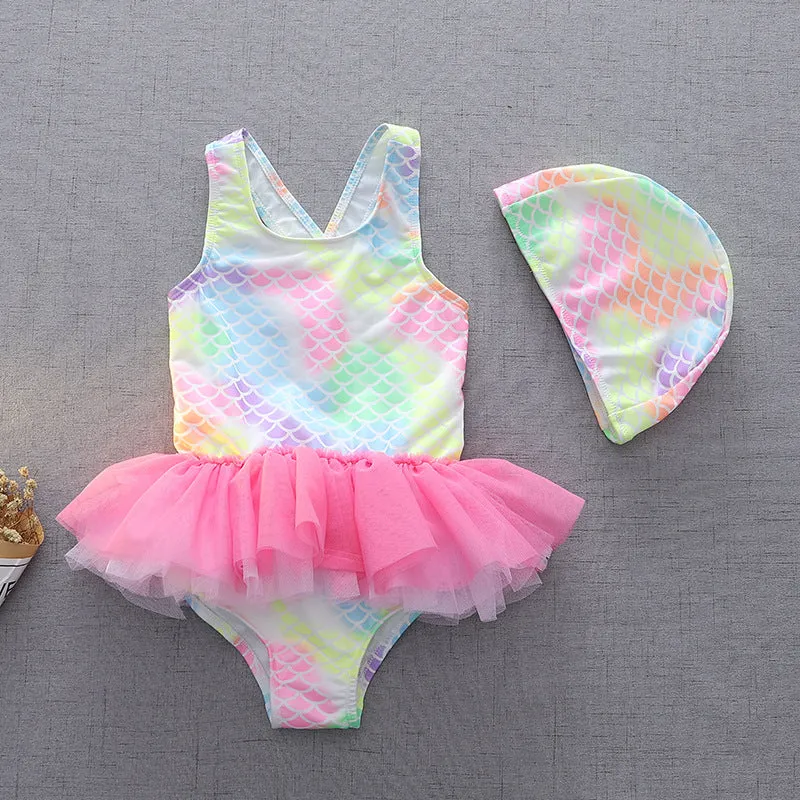 Cross-Border Girls' One-Piece Lace Swimsuit Children's Clothing Cute Swimwear