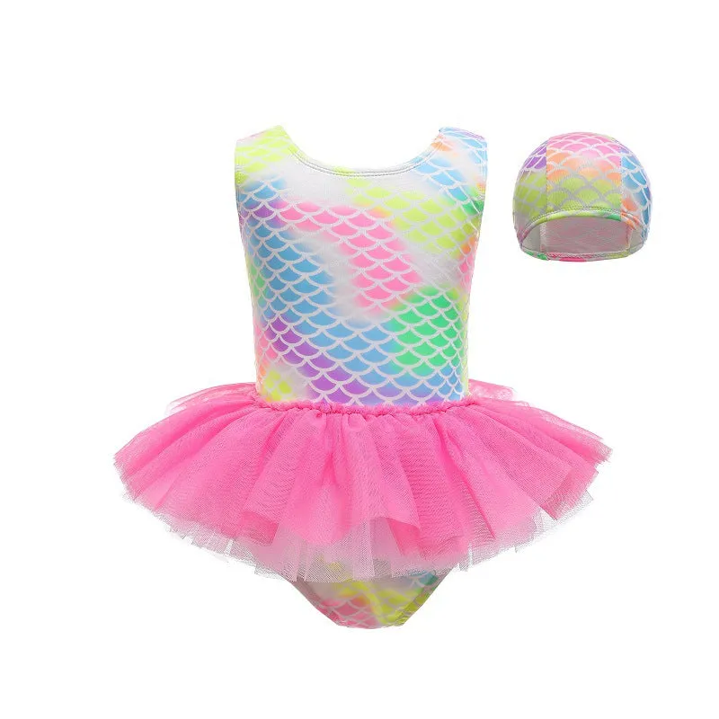 Cross-Border Girls' One-Piece Lace Swimsuit Children's Clothing Cute Swimwear