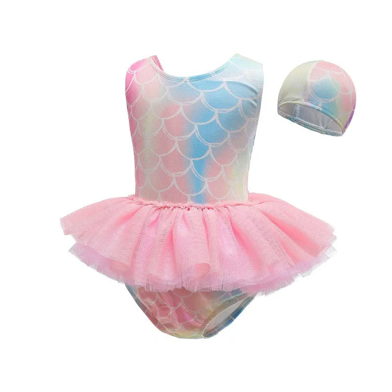 Cross-Border Girls' One-Piece Lace Swimsuit Children's Clothing Cute Swimwear