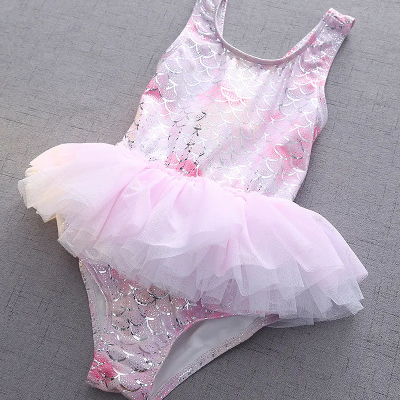 Cross-Border Girls' One-Piece Lace Swimsuit Children's Clothing Cute Swimwear