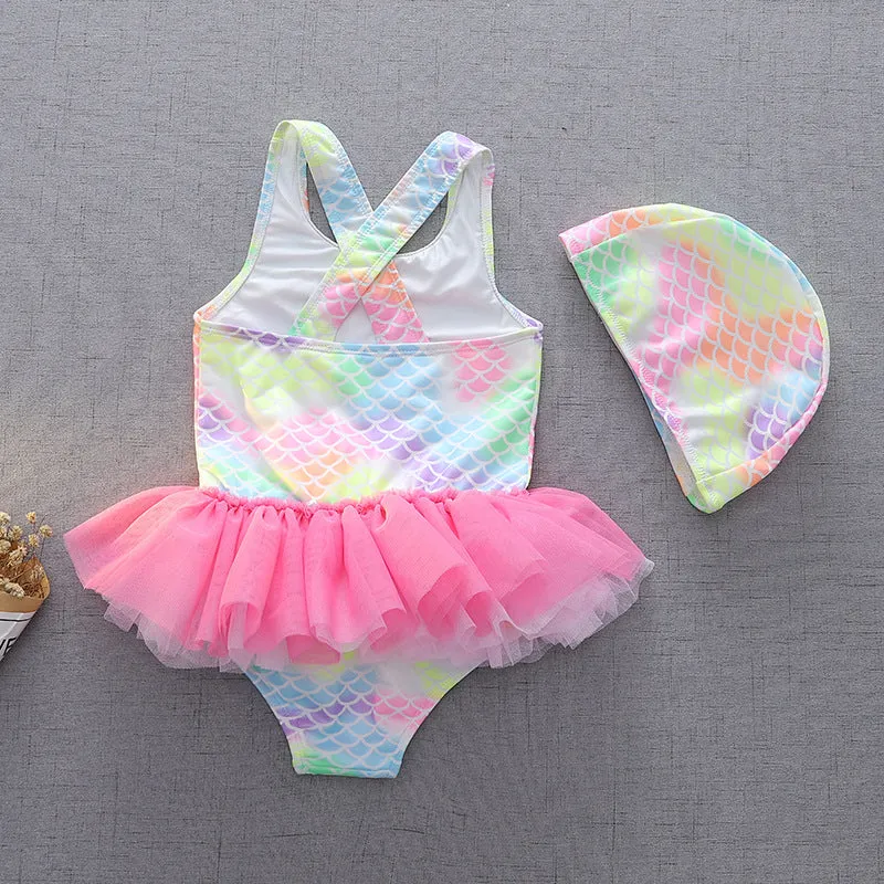 Cross-Border Girls' One-Piece Lace Swimsuit Children's Clothing Cute Swimwear