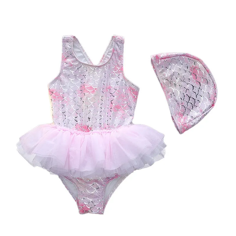 Cross-Border Girls' One-Piece Lace Swimsuit Children's Clothing Cute Swimwear