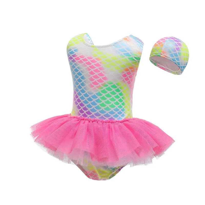 Cross-Border Girls' One-Piece Lace Swimsuit Children's Clothing Cute Swimwear