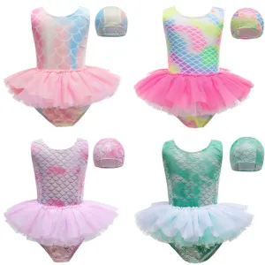 Cross-Border Girls' One-Piece Lace Swimsuit Children's Clothing Cute Swimwear