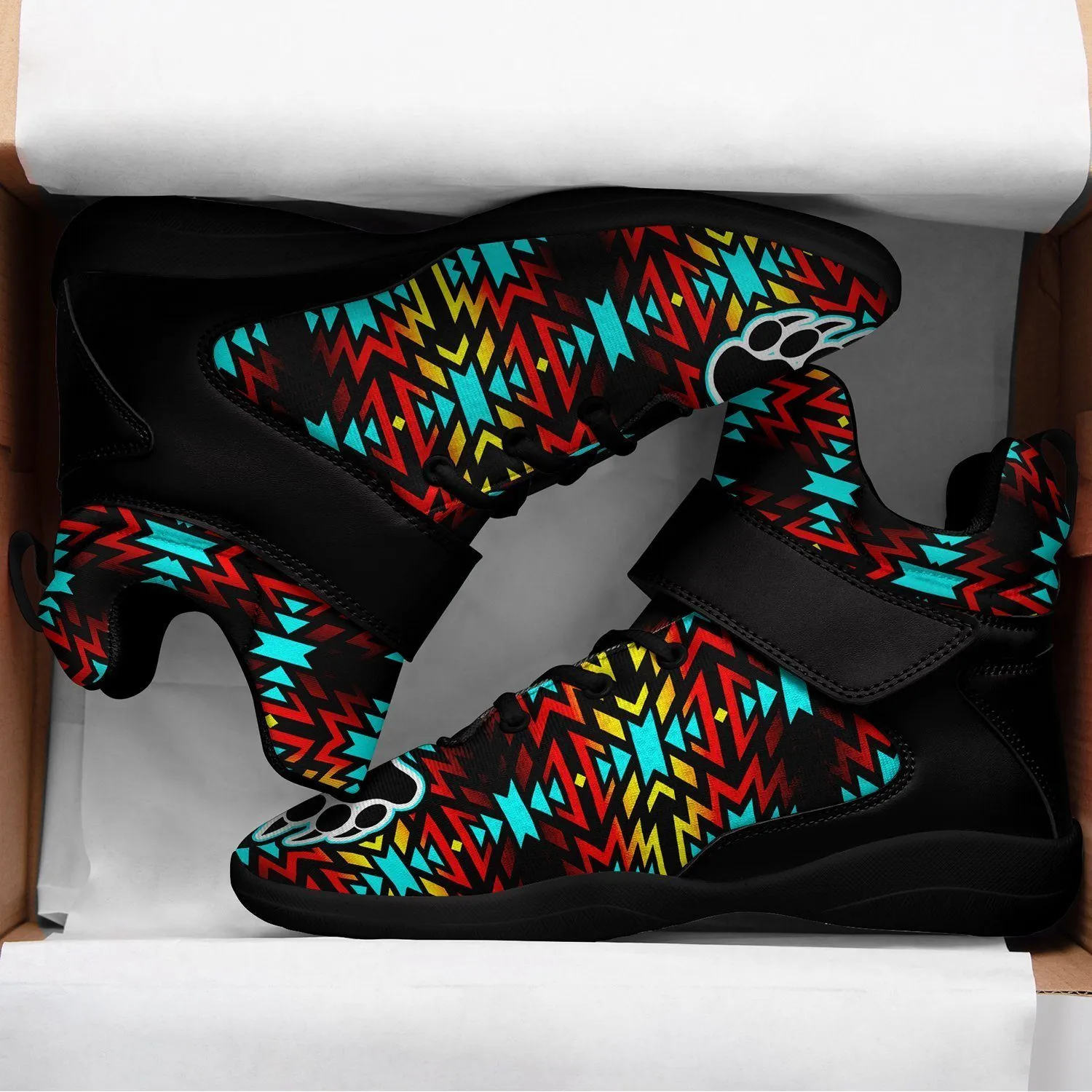 Fire Colors and Turquoise Bearpaw Ipottaa Basketball / Sport High Top Shoes - Black Sole