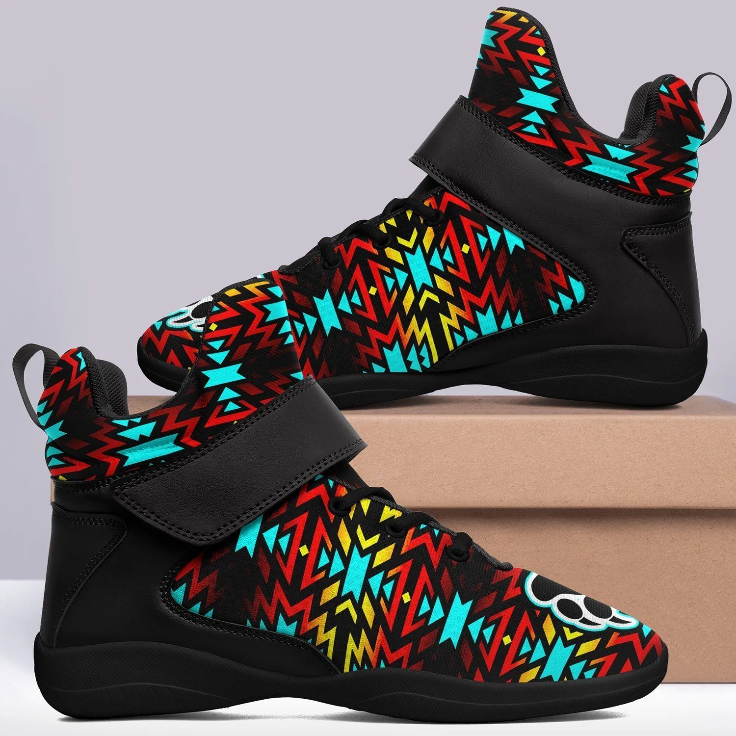 Fire Colors and Turquoise Bearpaw Ipottaa Basketball / Sport High Top Shoes - Black Sole