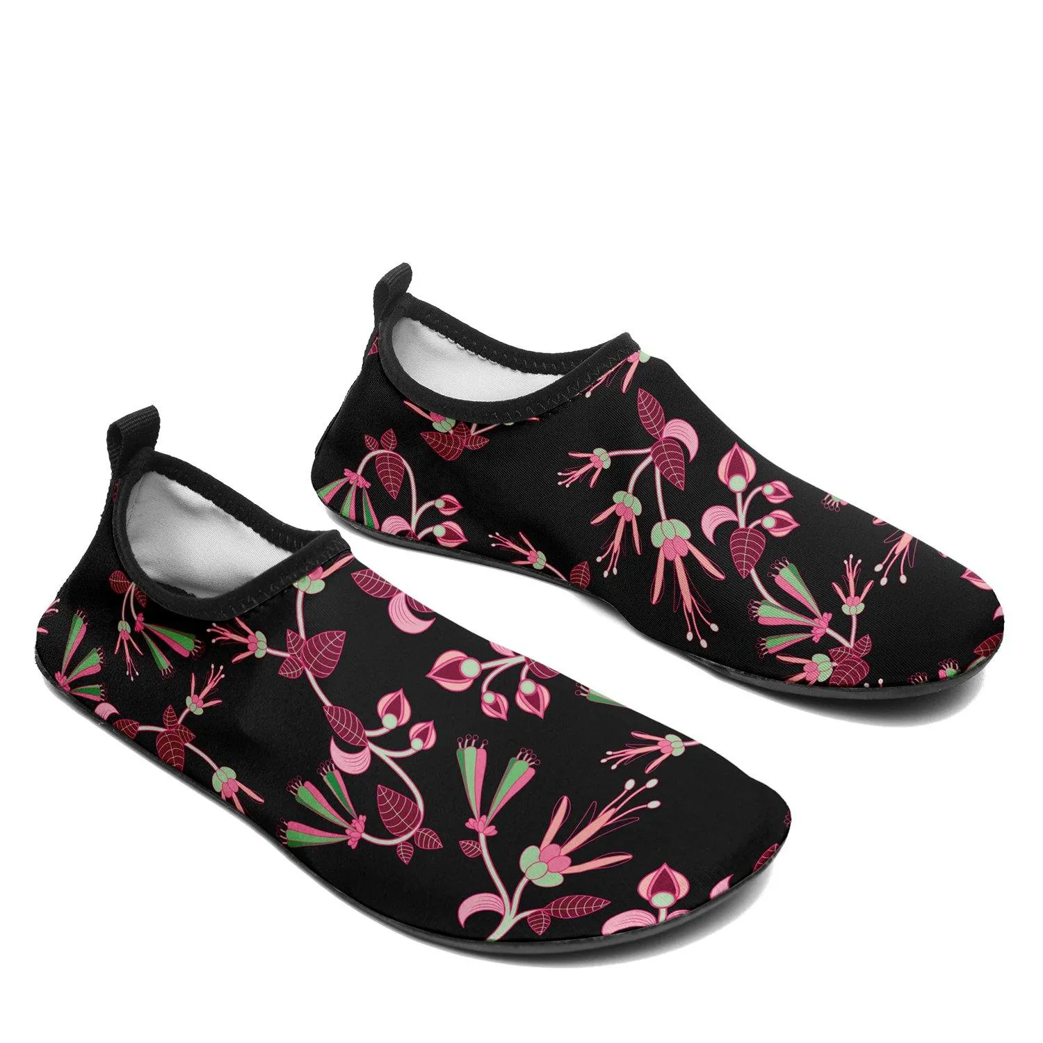 Floral Green Black Kid's Sockamoccs Slip On Shoes