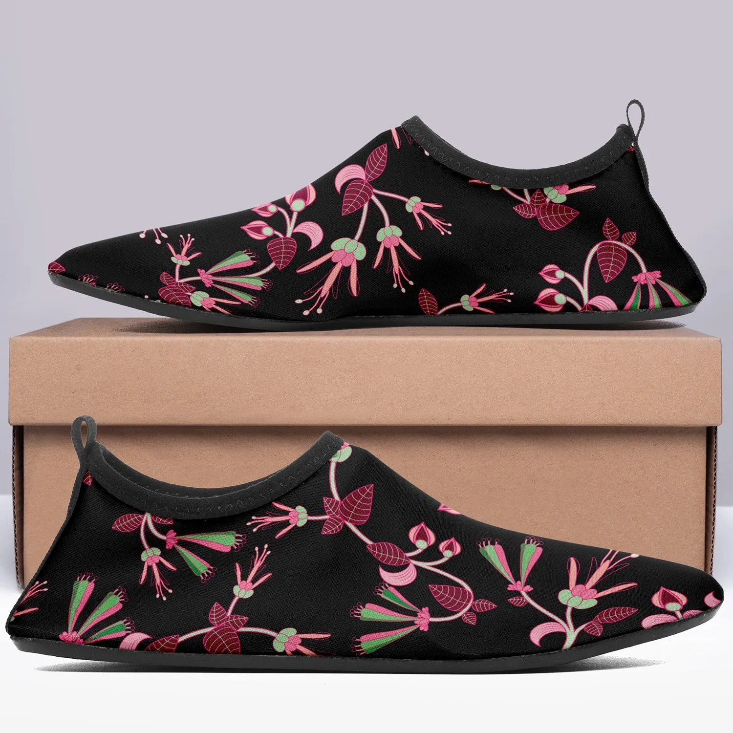 Floral Green Black Kid's Sockamoccs Slip On Shoes