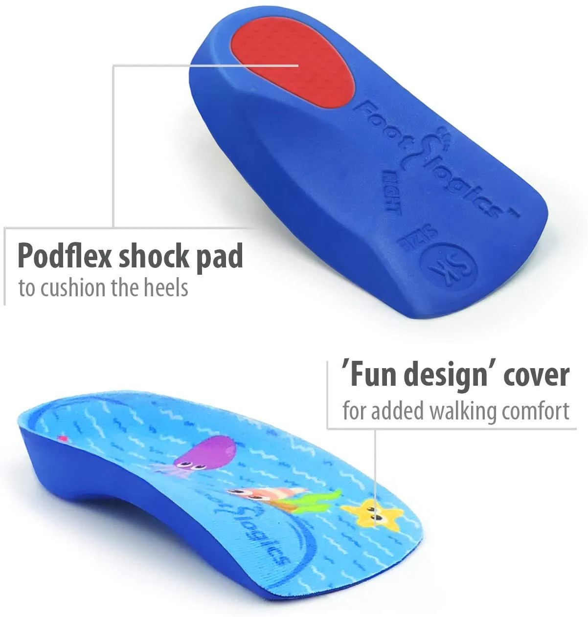 Footlogics Fun Kids Orthotic Shoe Insoles with Arch Support for Children’s Heel Pain