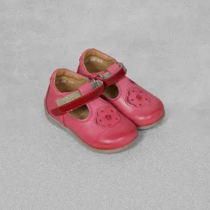 'Froddo' Kids Smooth Leather Fuchsia Pink / Red Strap T-Bar Sandals Shoes - Size EU20