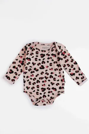 Full sleeve soft pink & graphic pattern bodysuit for baby