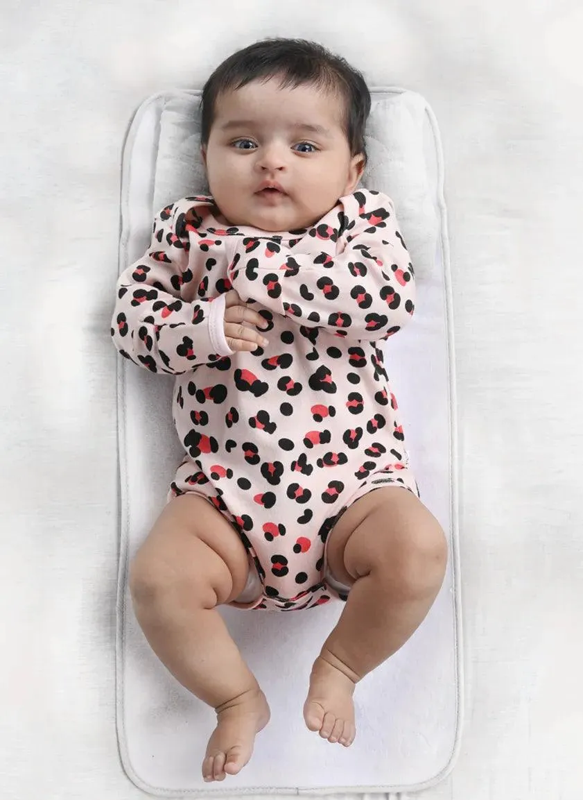 Full sleeve soft pink & graphic pattern bodysuit for baby