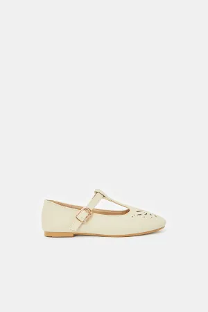 Girls Cream T-Bar Ballerina