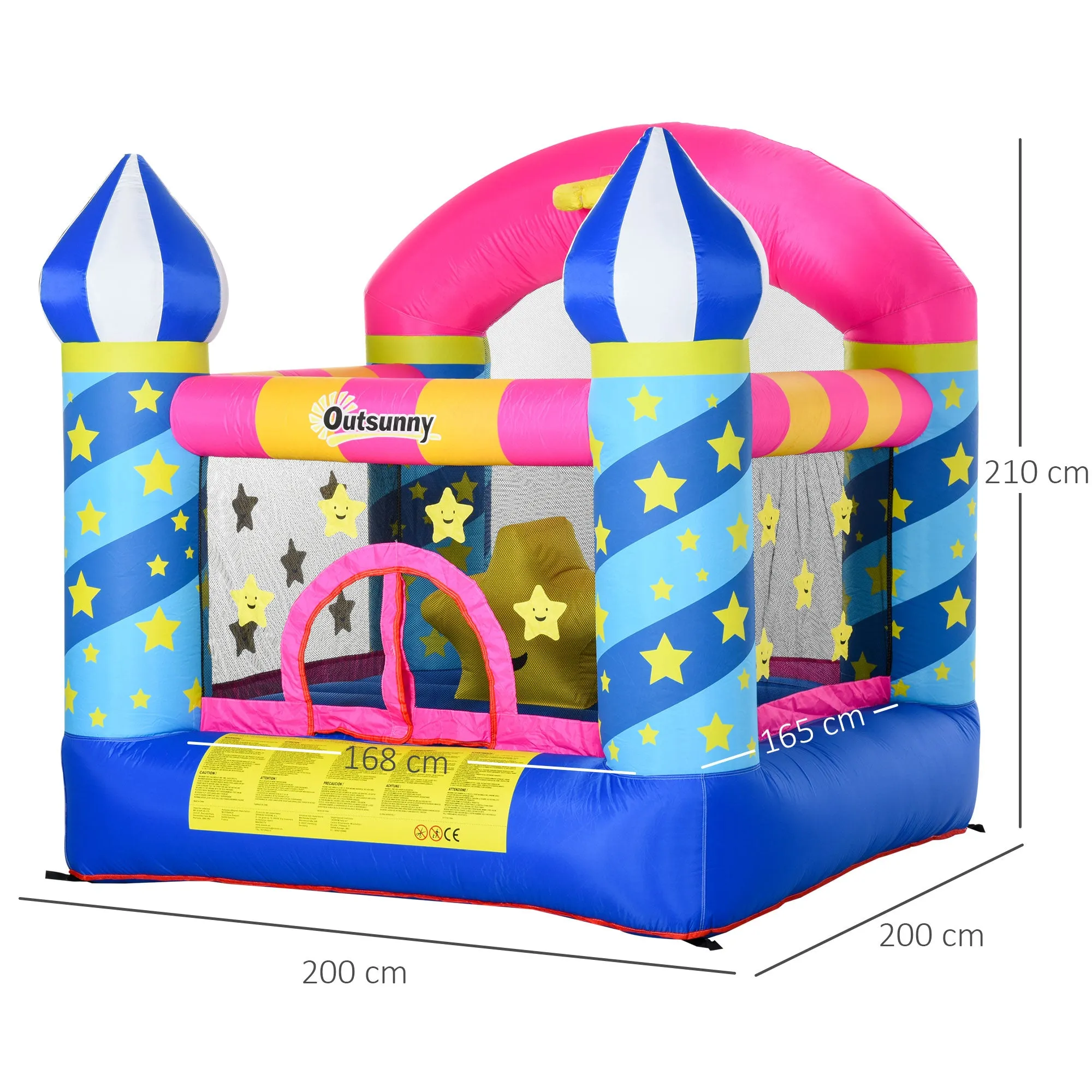 Kids Bounce Castle House Inflatable Trampoline Basket with Inflator for Age 3-12 Castle Stars Design 2.25 x 2.2 x 2.15m