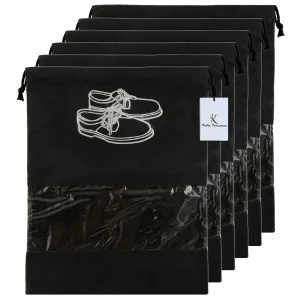 Kuber Industries 6 Piece Non Woven Travel Shoe Cover, String Bag Organizer, Black -CTMTC039486