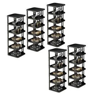 Kuber Industries (Set of 5) Waterproof Plastic Chappal Stand for Slipper & Footwear | 6-Layer Portable Shoe Rack For Home | Collapsible Design - Black