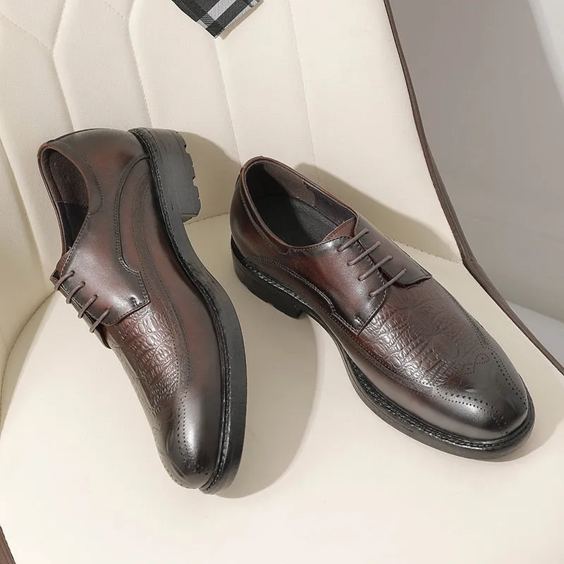 LuxeLeather Exotic Pattern Lace-up Oxford Shoes