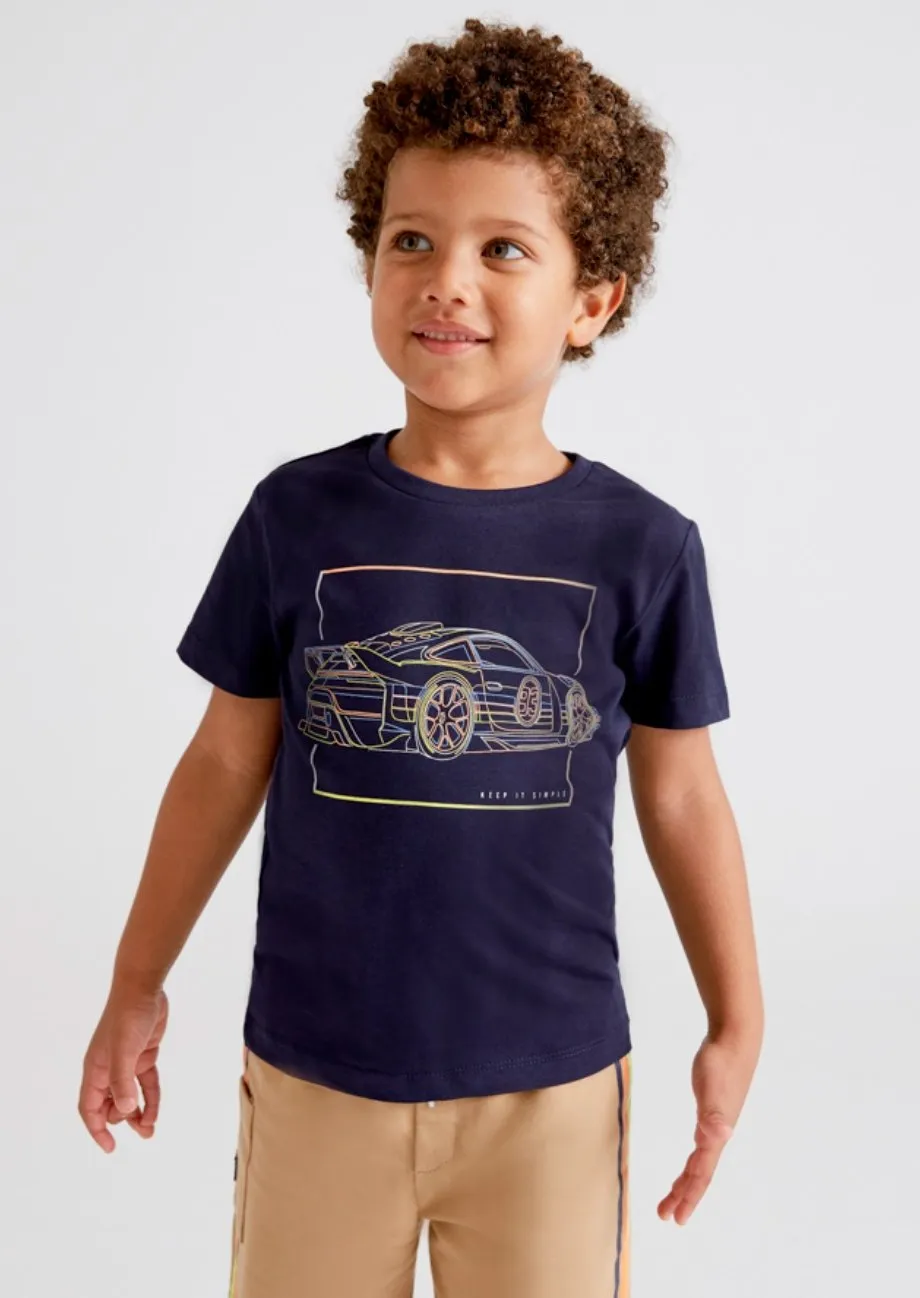 Mayoral Boys Neon & Navy Short Sleeve Graphic Sports Car T-Shirt